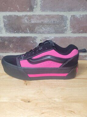 NWOB VANS Knu Skate Platform Stacked Sneaker Black Pink Satin Women’s Size 7.5
